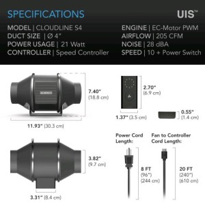 Aspiratore Cloudline Pro S4 Ø100 348 M³/H AC Infinity