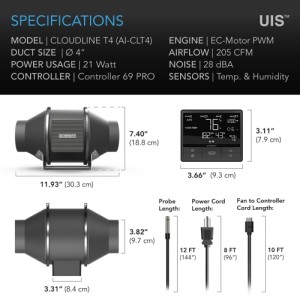 Cloudline Pro T4 Ø100 348 MC/H Fan AC Infinity