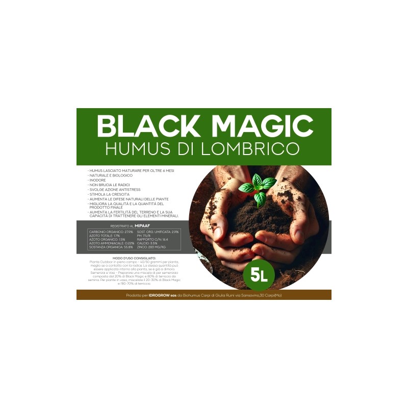 Biologischer Wurmhumus Hergestellt IN Italien 5L Black Magic