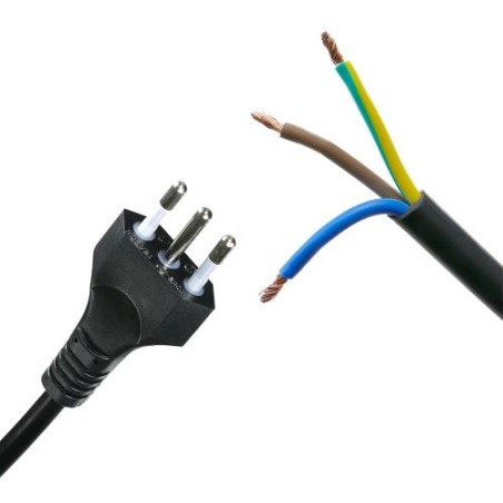 Cable Trifásico con Enchufe Italiano Sección 0.75 cm Negro Longitud 80 cm R-P-L
