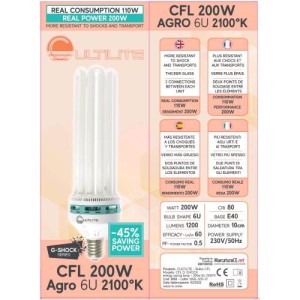 Lampada CFL G-Shock 200 Watt Basso Consumo Agro Vegetativa e Fioritura 2100°K Cultilite
