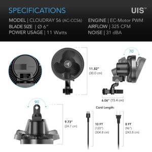 Cloudray S6 150mm Oscillation Automatique 10 Niveaux AC Infinity