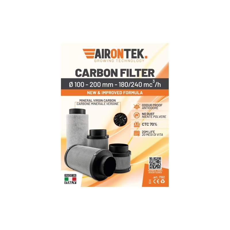 Filtro Odori Ø100 Made in Italy Lungo 20 cm 180 a max 240 M³/H Airontek