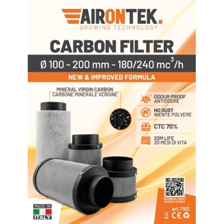 Odor Filter Made IN Italy Ø100 200mm 180/240 M3/H Airontek