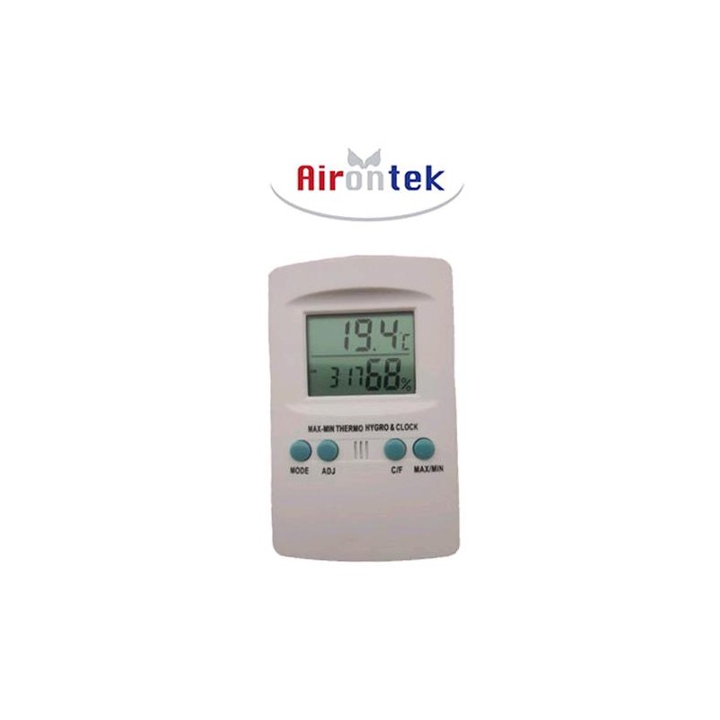 Termómetro Higrómetro Digital Con Reloj Airontek