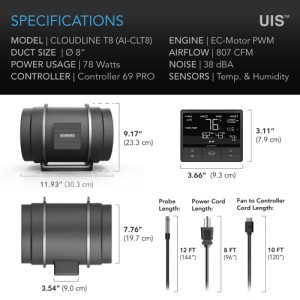 Aspirador Cloudline Pro T8 Ø200 1372 MC/H AC Infinity